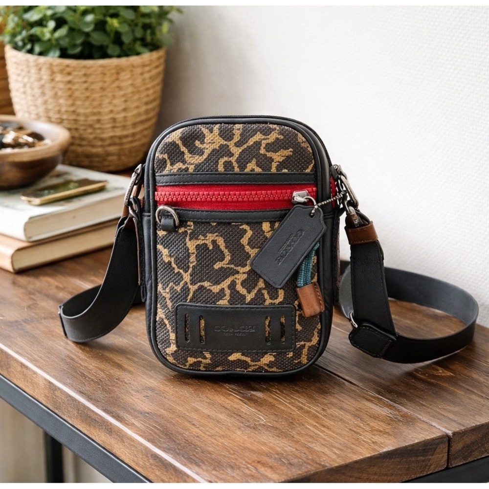 Coach Terrain Leather Crossbody With Wavy Animal Print Cheetah Hiking Belt Bag